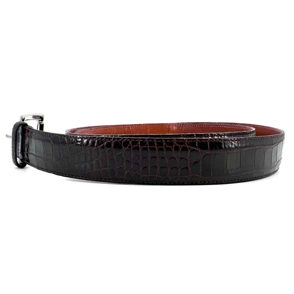 Vintage Polo Ralph Lauren Belt Men's Size 40 Dark Brown Croc Embossed USA